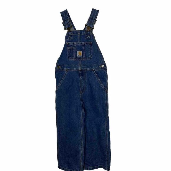 Carhartt Loose Fit Denim Bib Overall Size 4 Boys Unisex Blue - Picture 1 of 7